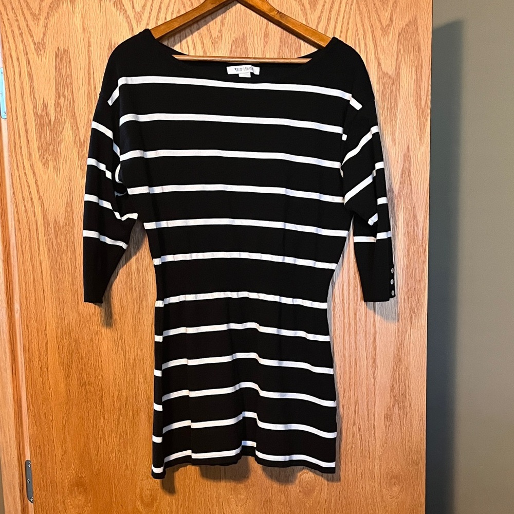 White House Black Market Black and White Striped Tunic